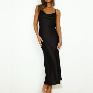 NWT Black Satin Formal Open Back Maxi Cocktail Dress Size XL